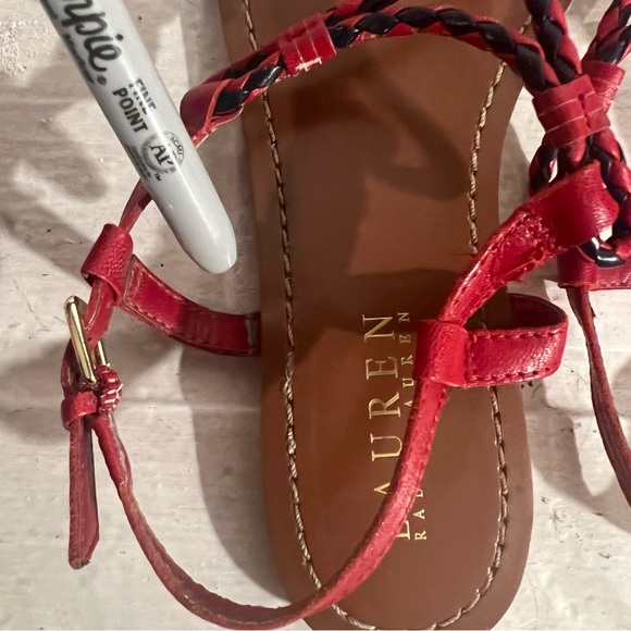 Lauren Ralph Lauren Alexa Red & Navy Rope Leather Thong Sandals Size 7.5B - Picture 9 of 9